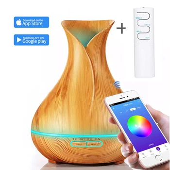 

550ML APP Control Essential Oil Aroma Diffuser With Wood Grain Ultrasonic Air Humidifier 7 Changing Color LED Lights For Home