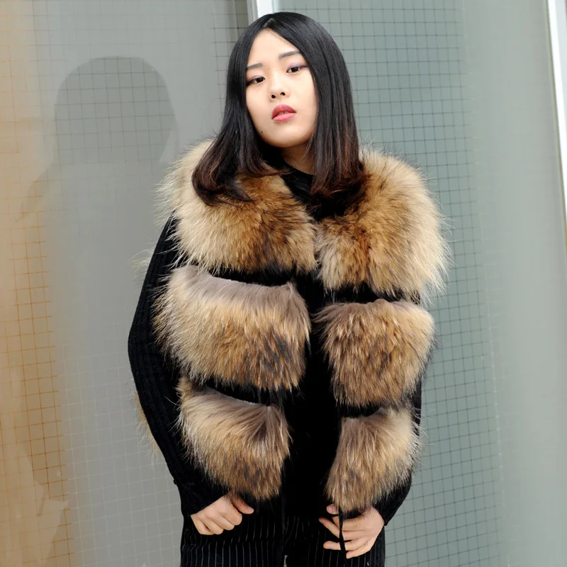 

CX-G-B-103A Real Fur Vest Women Genuine Raccoon Fur Gilet Waistcoat Winter New Fashion