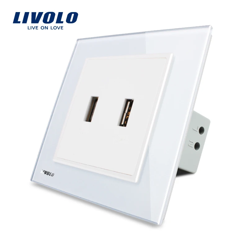 Livolo Британский Стандартный две банды USB разъем Socket/розетка, черного цвета с украшением в виде кристаллов Стекло Панель, VL-W292USB-11/12/13