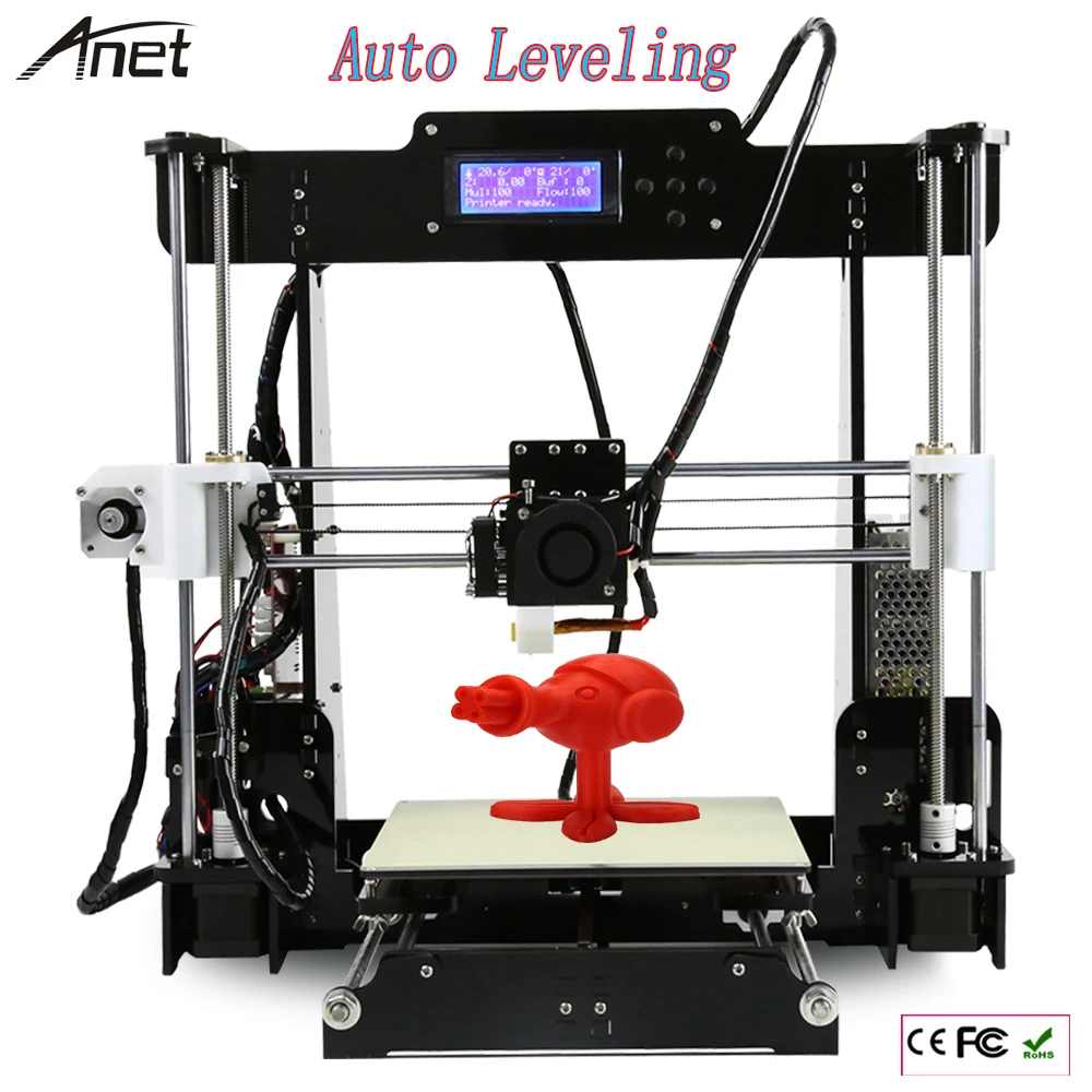  Normal & Auto Level A8 220*220*240mm High Precision Reprap Prusai3 DIY 3D Printer Kit with 1 Rolls Filament 8GB SD card & LCD 