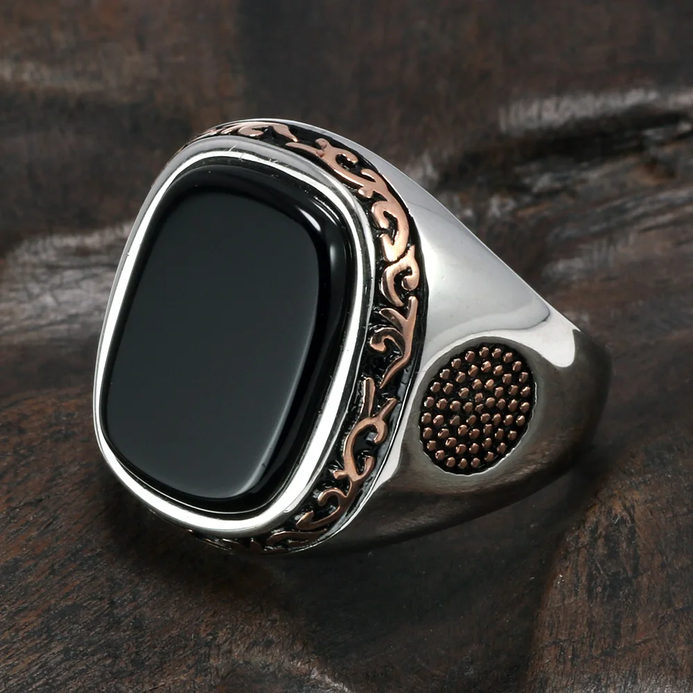 Comprar Anillos para hombre reales puros plata s925 Retro Vintage anillos turcos para hombres con ónix negro Natural piedras joyería de Turquía