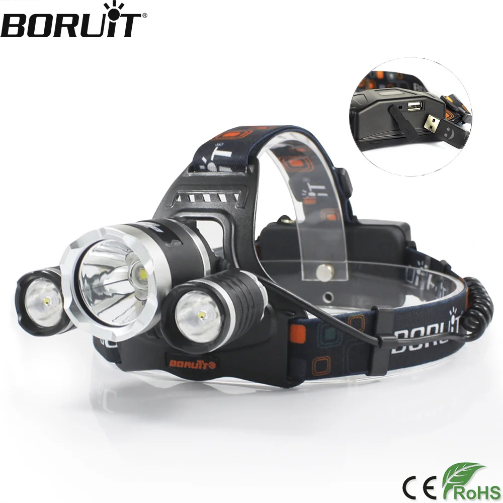 Offerte BORUiT RJ 5000 8000lumen T6 + 2 * R2 Proiettori A LED 4 Modalità di Accumulatori e caricabatterie di riserva Del Faro di Caccia di Campeggio della Torcia Elettrica 18650 batteria Torcia