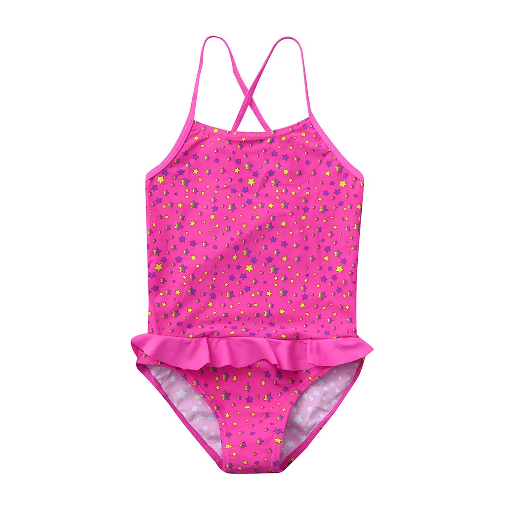 

Children's Suit Polyester Occident Kids Girls Ruffles Star Print Summer Swimwear Swimsuit Vest Romper Jumpsuits Jan17