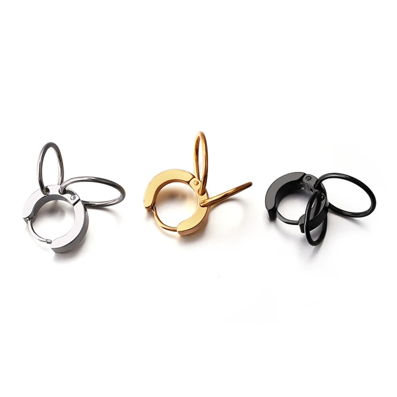 1 Pair Black Hoop Earring for Men Unisex Double Circle Women Stainless Steel Round Jewelry Ear Piercing | Украшения и аксессуары
