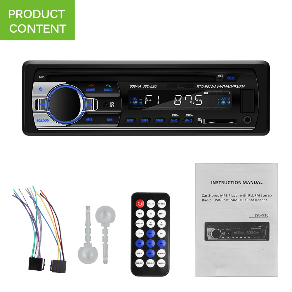 

Onever Bluetooth Car Stereo Audio In-Dash FM MP3 Radio Player Aux Input Receiver SD USB FM Car Radio Mp3 Player