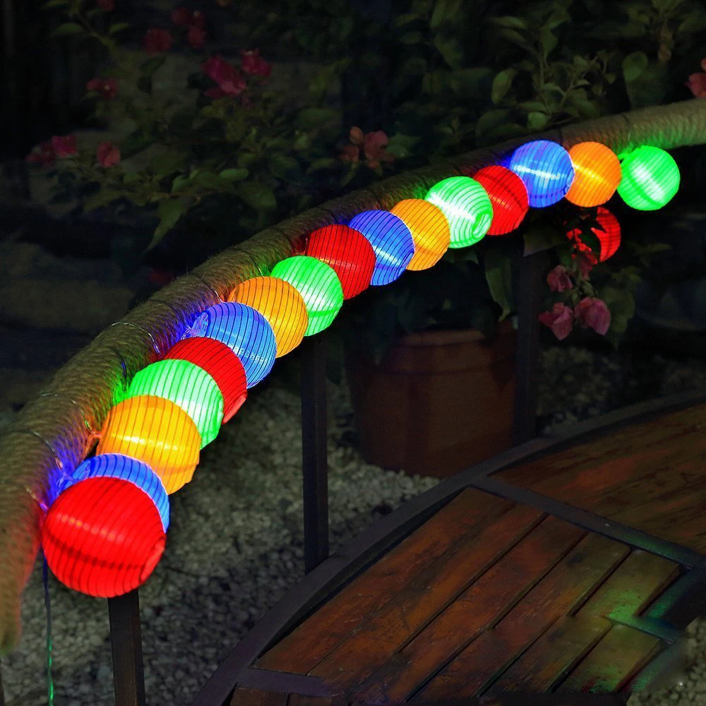 

5M 20 LED Lantern Solar String Lights Outdoor Globe Lights Warm White Fabric Ball Christmas Lights for Garden Path