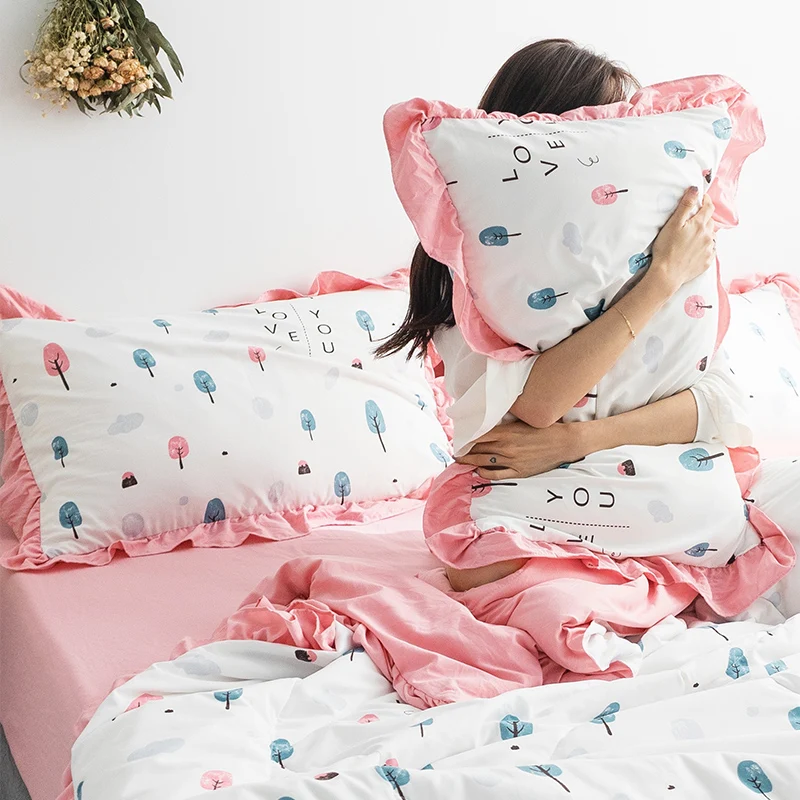 

Bedding Solid Thin Summer Pink Quilt Pillowcase Blankets Soft Comforter Bed Cover Quilting Suitable Home Textiles #sw