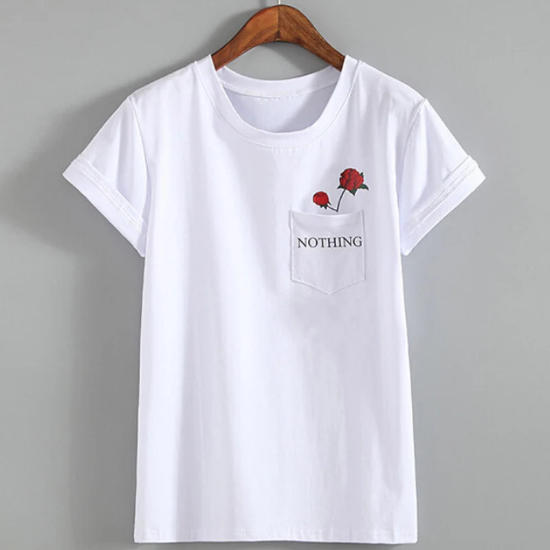 Hot Nothing Letter Print T Shirt Rose Harajuku T Shirt Women 2017 Summer Casual Short Sleeve