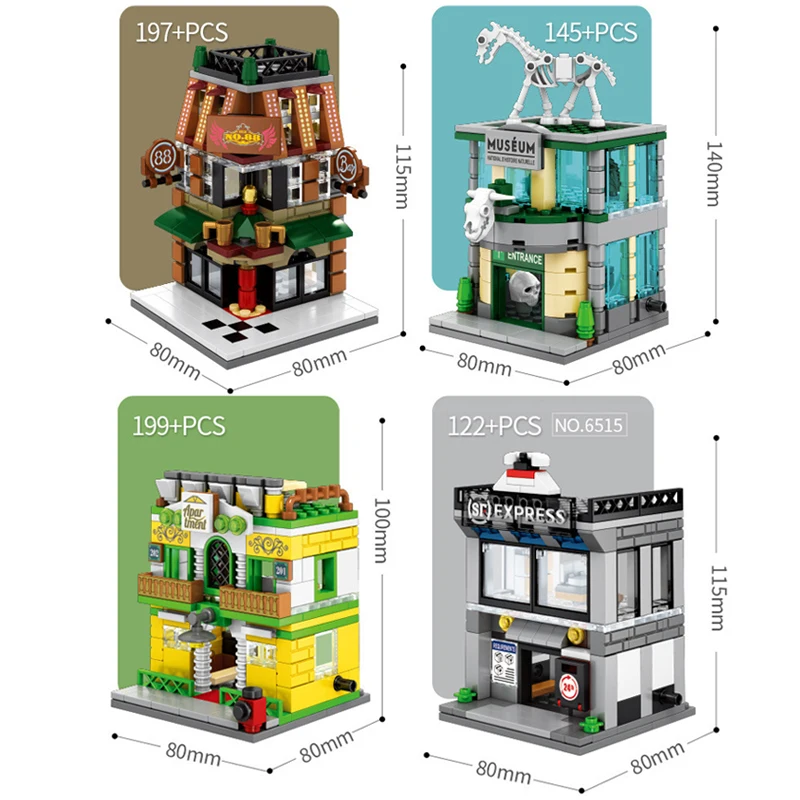 

4set/lot legoingly city mini street view street led light Museum,SF-Express,Bar,Aapartment building block toys for children gift