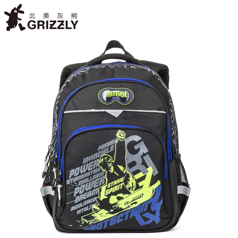 

GRIZZLY Cartoon Printing Children Kids Schoolbags for Boys Backpacks Orthopedic Zipper Primary School Bags for Grade 1-6
