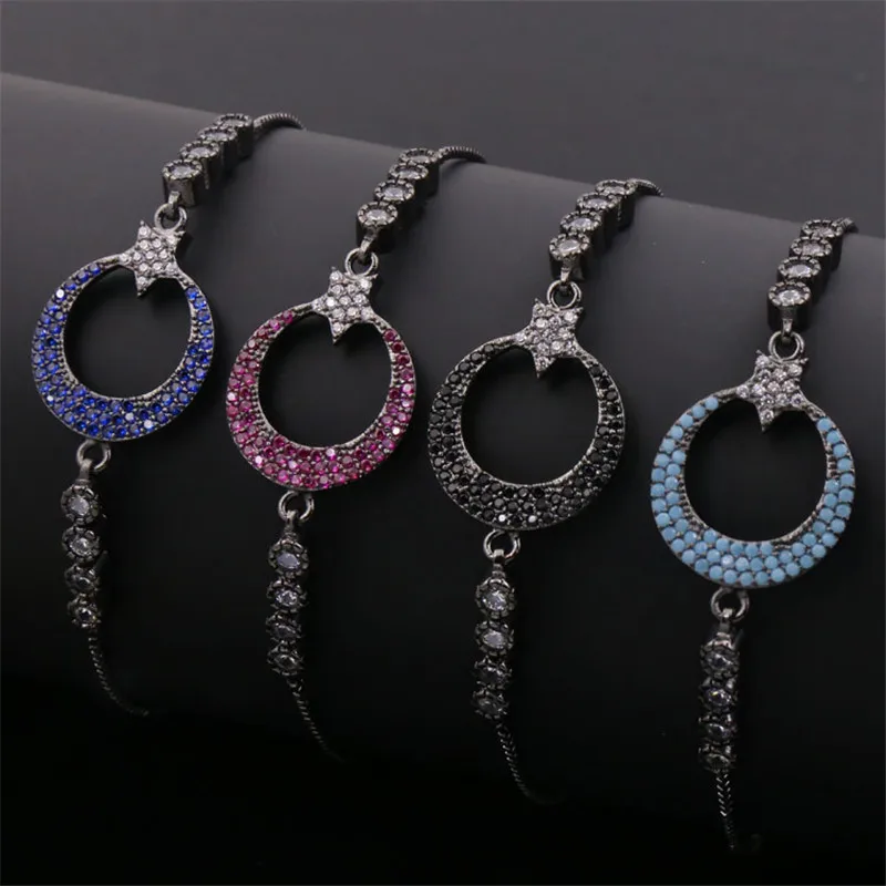 Middle Eastern Jewelry Islam Allah Star Moon Flag Chain Bracelet CZ
