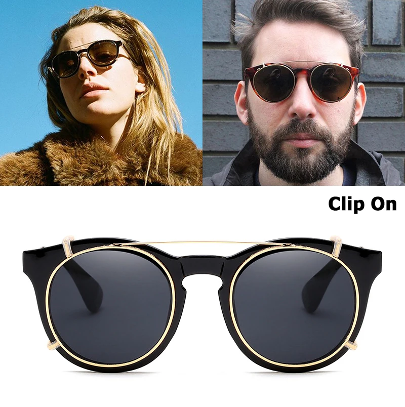 

JackJad 2017 New Fashion Clip On SteamPunk Style Round Sunglasses Lens Removable Brand Design Vintage Sun Glasses Oculos De Sol