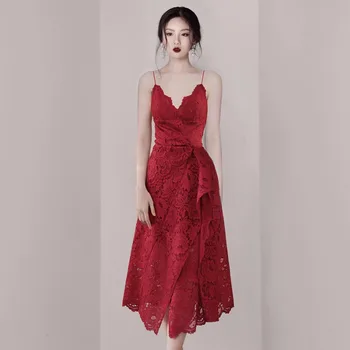 

2019 Dress Sexy Celebrity Backless Spaghetti Strap Women V Neck Lace Vintage Night Club Bandage Body con Party Dresses Wholesale