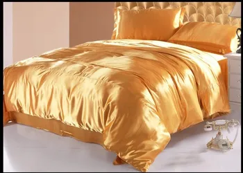 

Gold Silk bedding set satin duvet cover California king queen full twin size fitted bed sheet bedspreads double doona quilt 7pcs