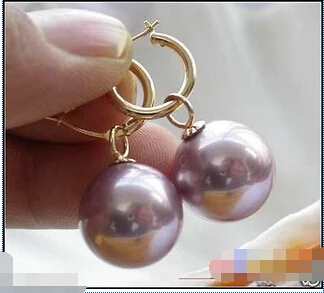 

Wholesale FREE SHIPPING D@S 16MM ROUND lavender SOUTH SEA SHELL PEARL DANGLE EARRING P1743