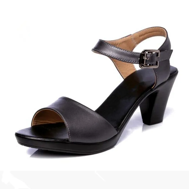 Новые сандалии из воловьей кожи с открытым носком женская обувь босоножки на высоком каблуке Элегантная модная повседневная обувь женские сандалии размера плюс - Цвет: silver gray
