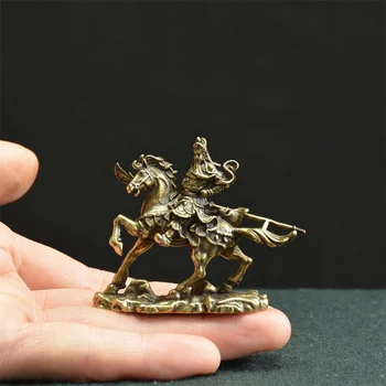 

Chinese Guan Gong horse riding model copper carving pure copper home decoration crafts mini Guan Yu Model decoration statue