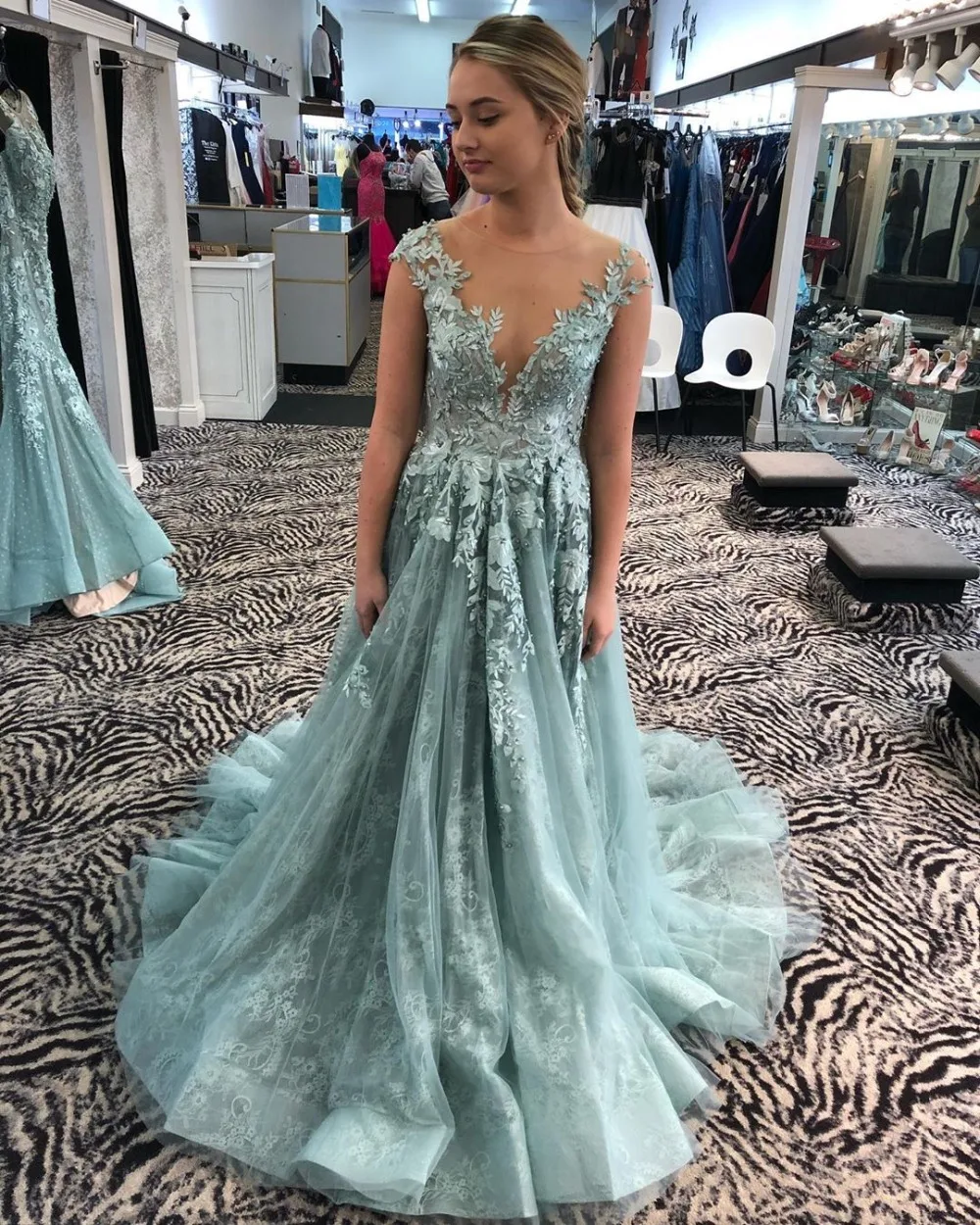 illusion prom dress