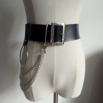 

Harajuku Unisex Men Women Harness Wide Waist leather Belts PU Circle Punk Gothic Chain Link Metal Strap Fashion Punk Belt