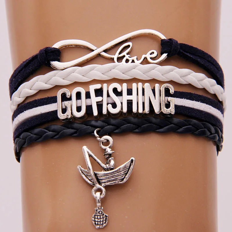 (10pcs/lot) Infinity Love GO FISHING Bracelet Fisherman Boat Charm