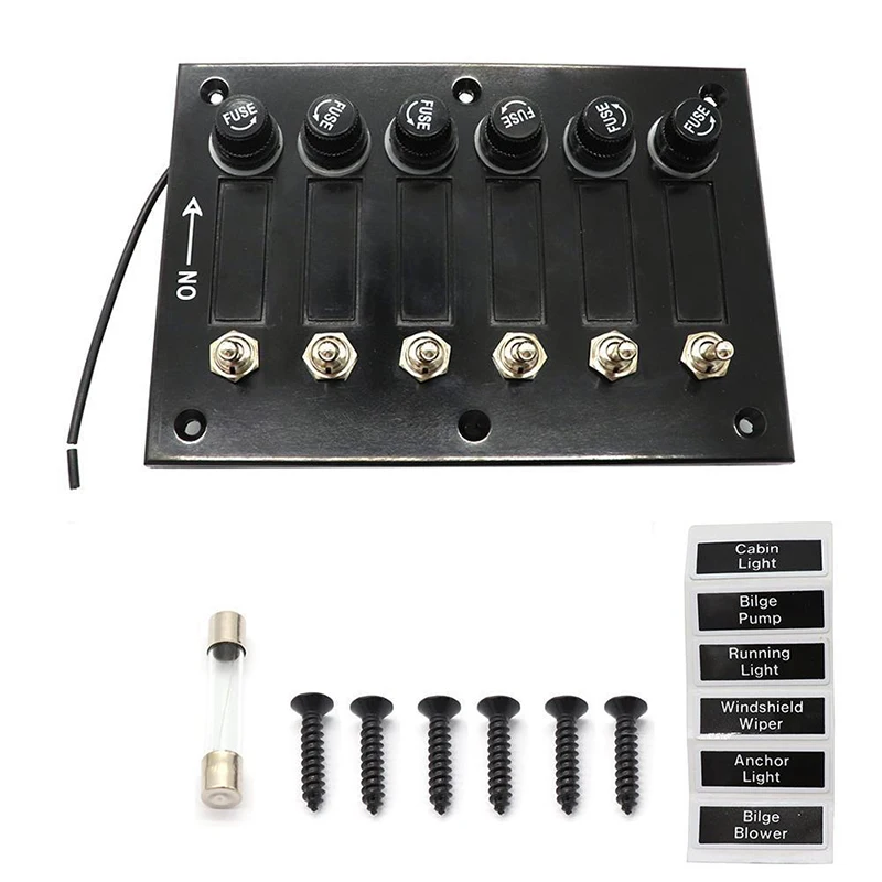 

6 Gang ON-OFF Inline Fuse Box Toggle Switch Control Panel 2 USB For RV Car Boat