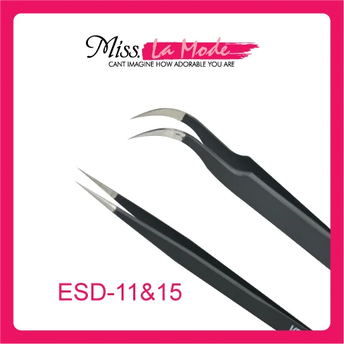 

2pcs x VETUS ESD-11&2pcsxESD-15 Straight&Curved Black Eyelash Tweerzers for Eyelash Extension free shipping