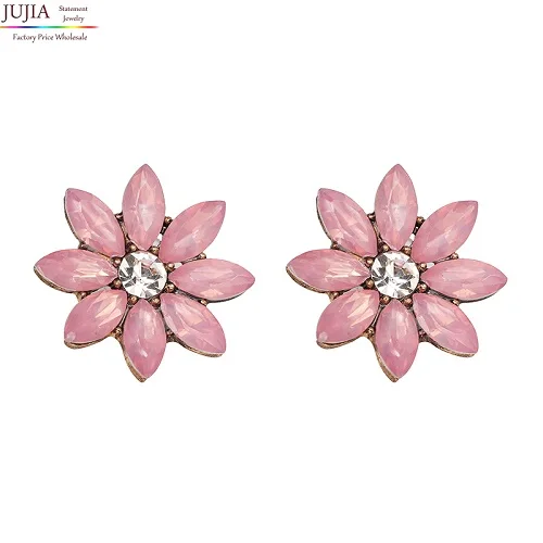JUJIA фабричная 14 цветов Сережка с цветком из кристаллов Модные женские массивные серьги-гвоздики для женщин - Окраска металла: pink