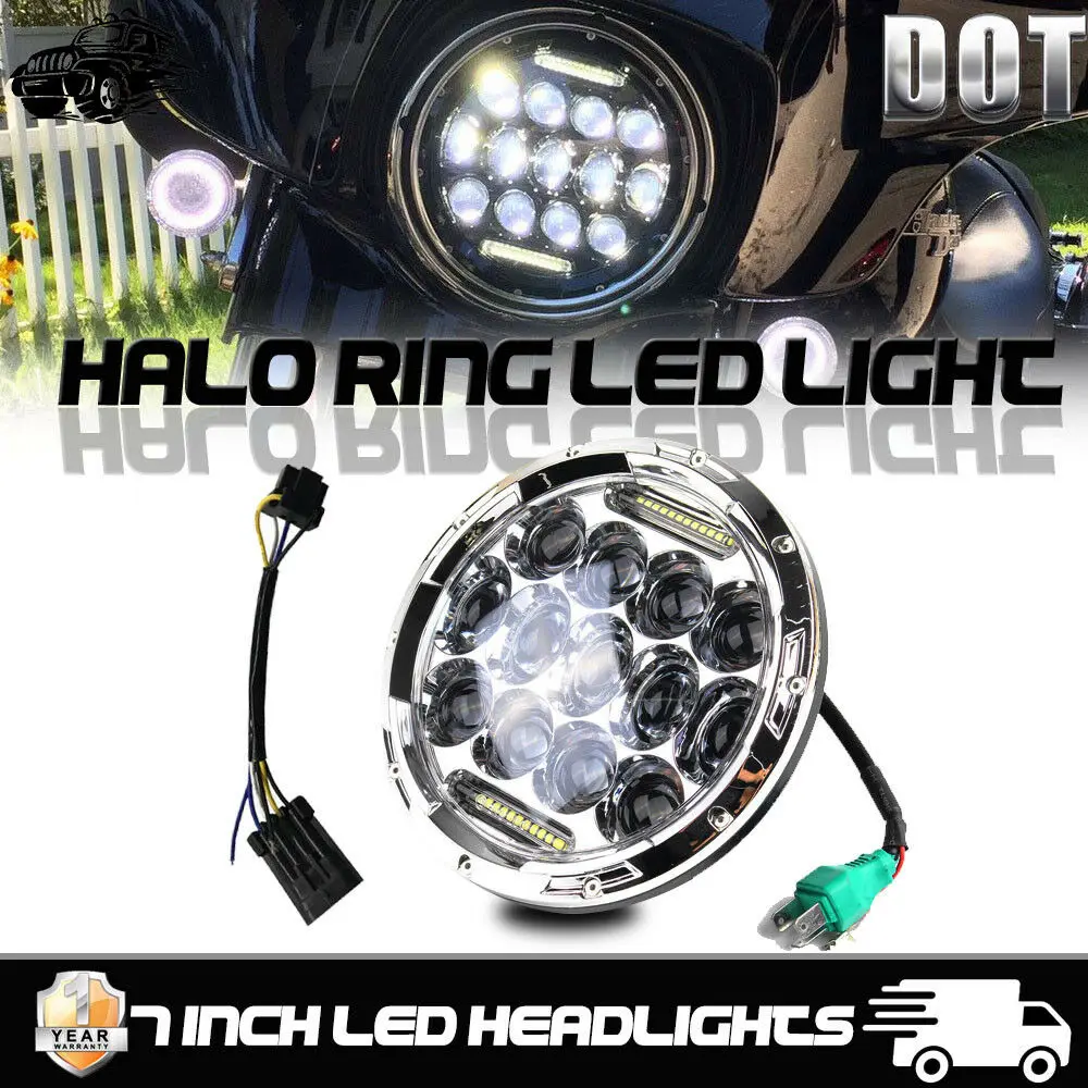 

7Inch 75W LED Headlight Running Light Angel Eye Round H/Lo Beam For Motorcycle Harley Davidson Chevy Pickup Truck DOT
