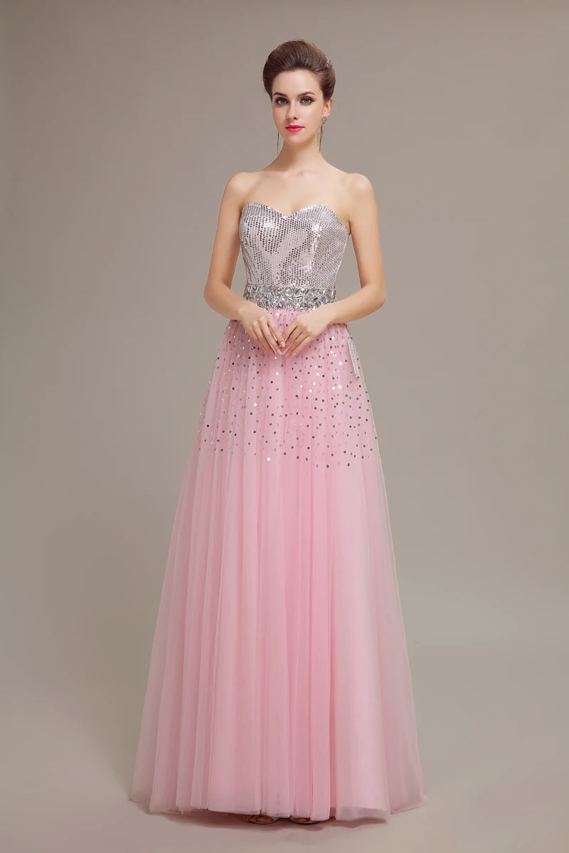 Handmade popular Crystal sequined sweetheart prom gown fashion evening