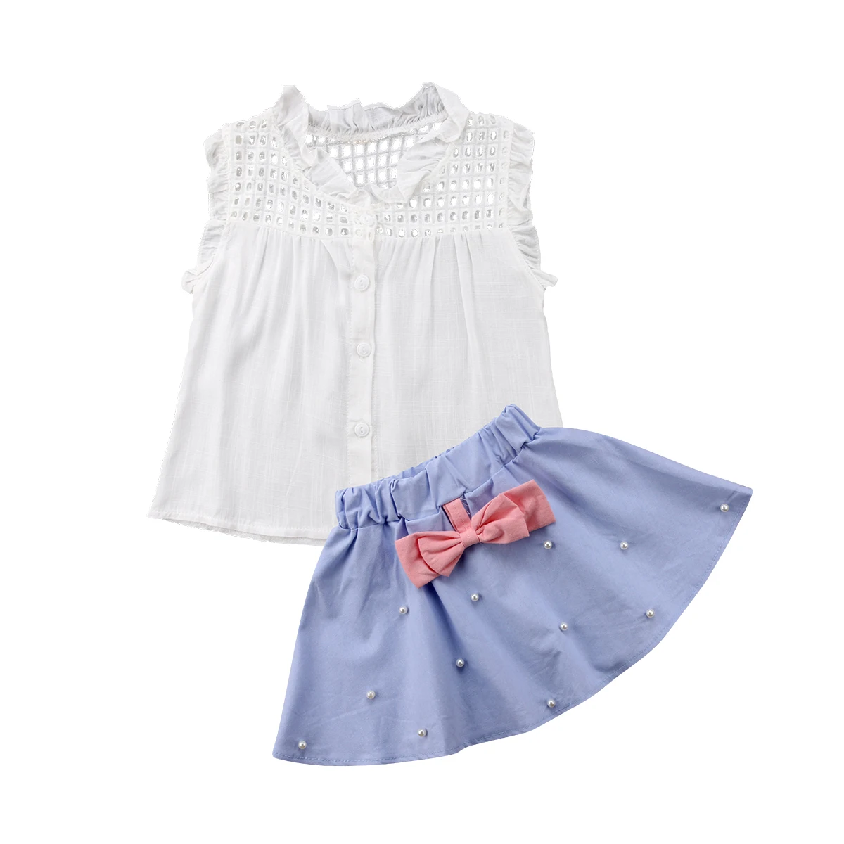 

Summer Toddler Girls 2pcs Clothes Set Casual Hollow Shirt Sleeveless Tops Mini Skirts Outfits 2019