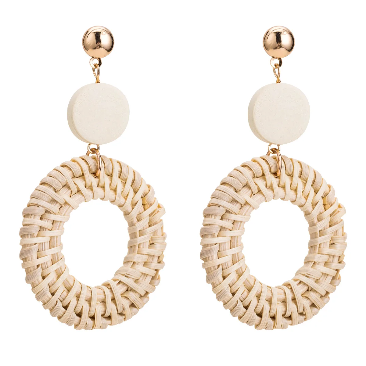 

Layered Round Straw Earrings Boho Summer