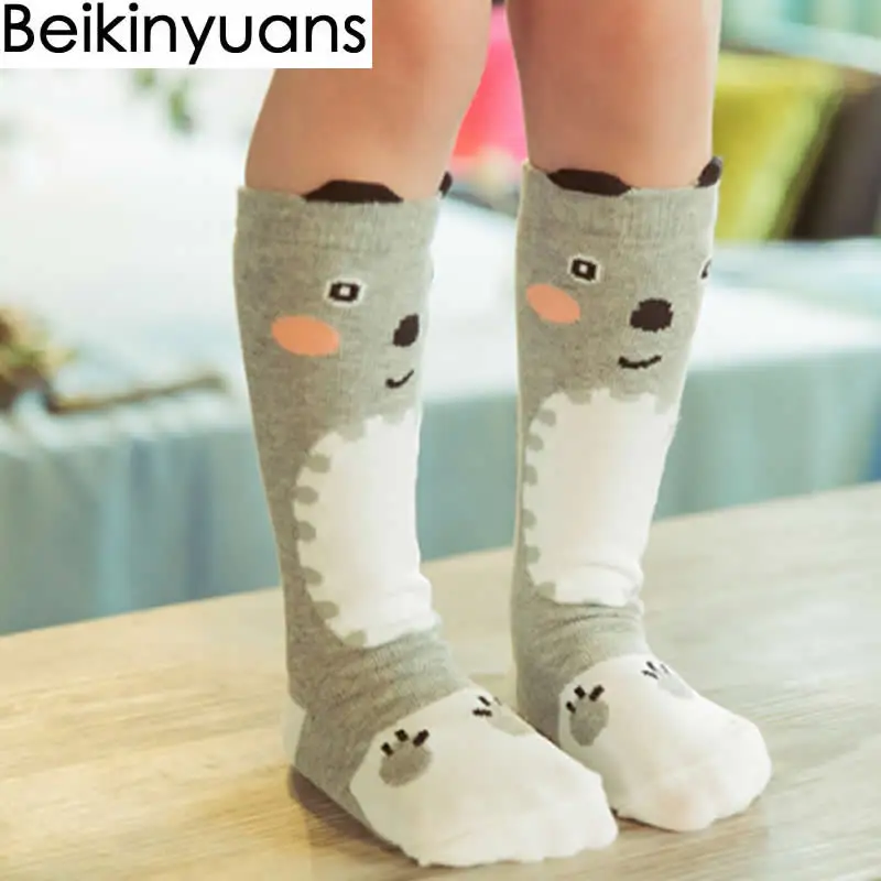 Стильные носки для малышей с рисунком мышки, лисы, Тоторо хлопковые носки для маленьких мальчиков и девочек теплые гольфы, детский носок - Цвет: Gray bear