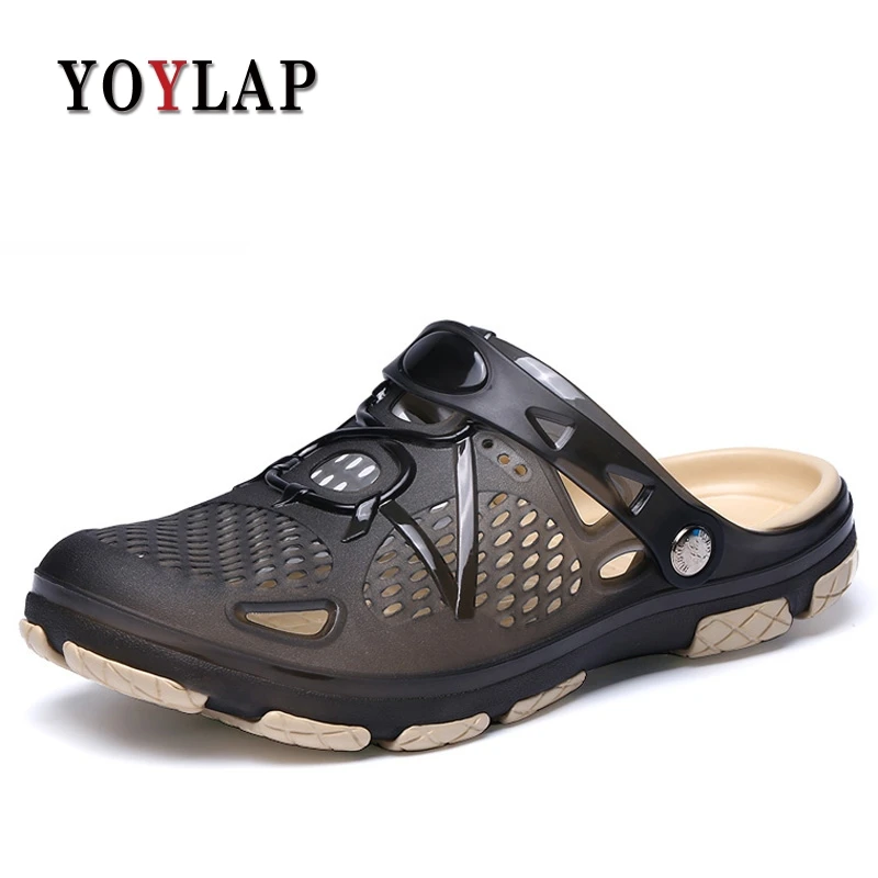 

2018 New Men Male Summer Beach Slippers Hole Hollow Out Ventilating Men shoes Breathable Beach Sandals big size 45