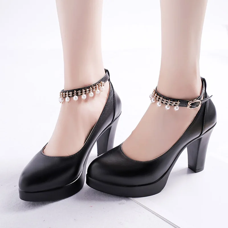 Plus Size String Bead Ankle Strap High Heels