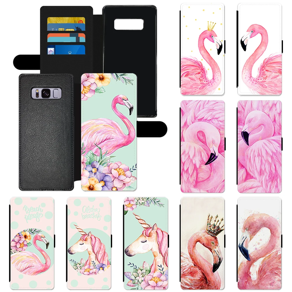 

Cartoon Flamingo Unicorn Romantic PU Leather Flip Wallet Phone Case Cover For Samsung Galaxy S6 S7 S8 S9 S10 Edge Plus Note 8 9