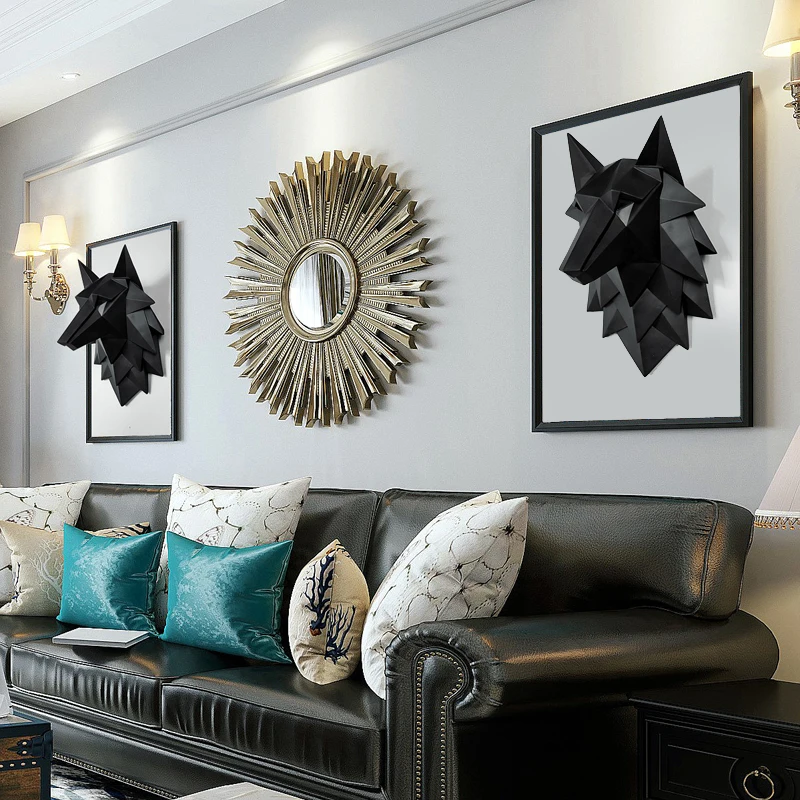 Kentop dormitorio diseño de lobo Escultura decorativa decoración con ornamentos de resina para salón regalo Negro blanco 