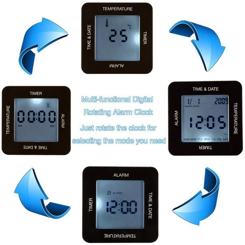Multi functional Digital 4 Sided Rotating Alarm Timer Temperature Clock