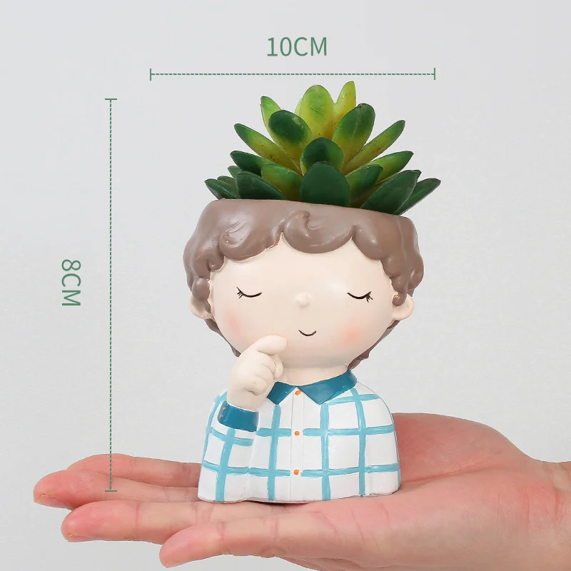 Roogo Flowerpot Boy Succulent Pots Mini Cute Flower Pot Home Garden Planters For Cactus On The Desktop Small Bonsai Pot Ornament