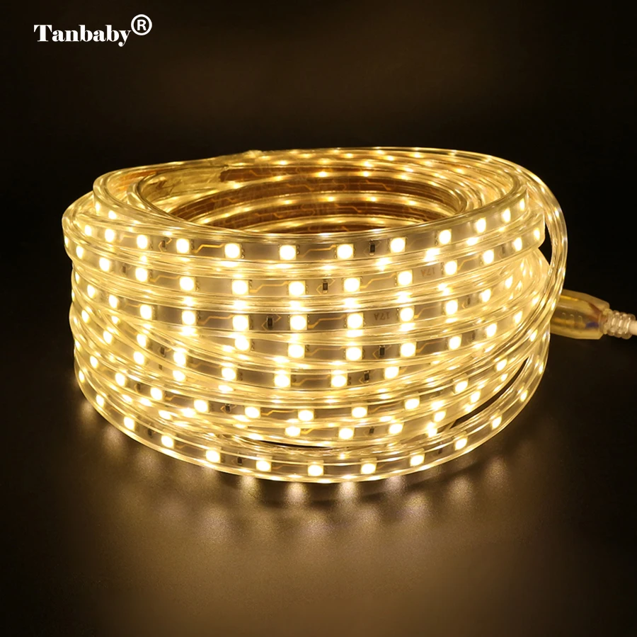 #cheap Waterproof SMD 10M LED Strip 220V 5050 Flexible Tape Withe EU Power Plug and Switch Lighting Ribbon indoor Outdoor decor