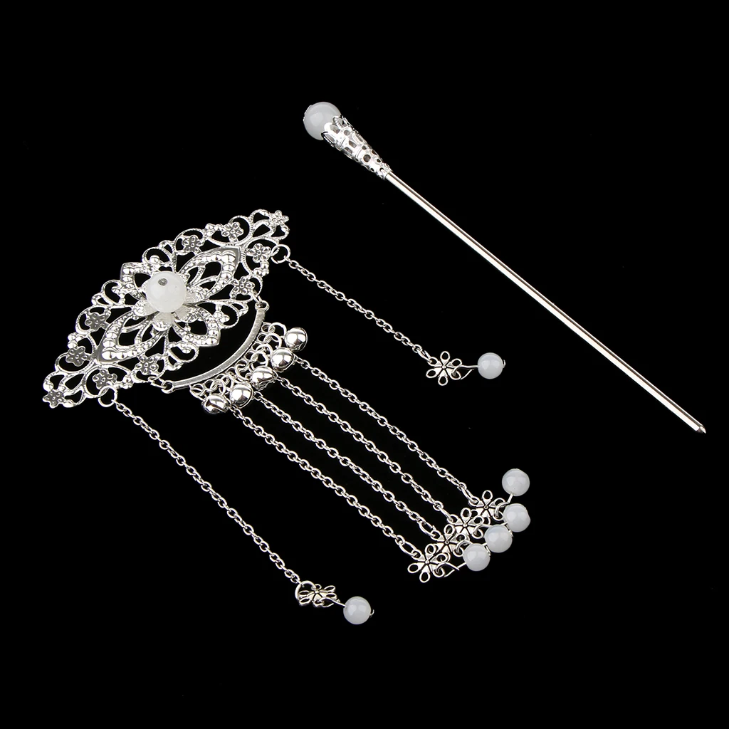 Womens Retro Traditional Chinese Wedding Floral Tassels Bells Hair Stick Chignon Chopsticks Headwear Jewelry
