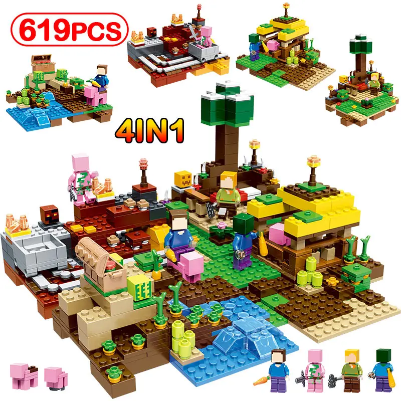 

619pcs/4in1 My World Compatible LegoINGLYS My Village Harvest Building Blocks Minecraftered Figures Activity Toy For Kids Gifts