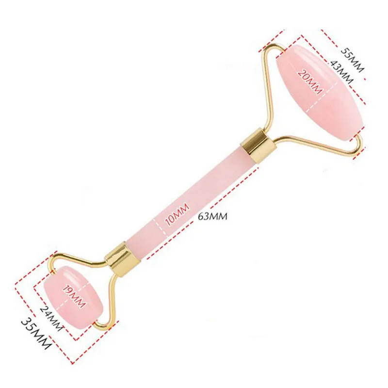 Розовый КВАРЦЕВЫЙ ролик для похудения Массажер для лица инструмент для лифтинга натуральный нефрит массажный ролик для лица камень массаж кожи красота уход набор коробка