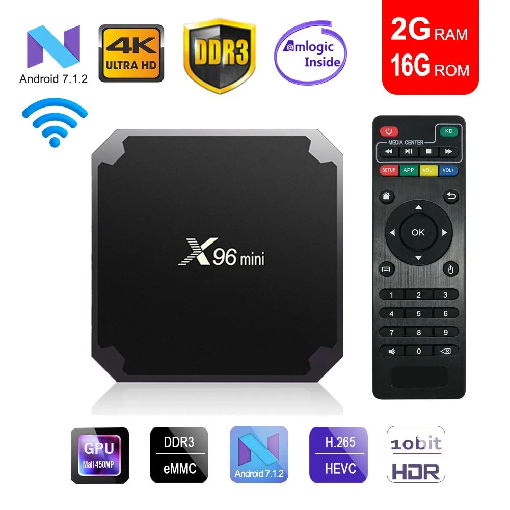 X96mini التلفزيون مربع الروبوت 7.1 الذكية التلفزيون واي فاي 4 K 2 GB 16 GB Amlogic 1 GB 8 GB S905W tvbox رباعية النواة WiFi مشغل الوسائط X96 البسيطة مجموعة أعلى