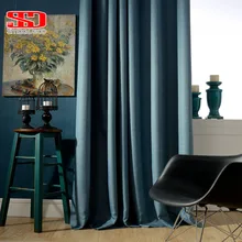 Solid Faux Linen Plain Blackout font b Curtains b font For Living Room Modern Style Navy