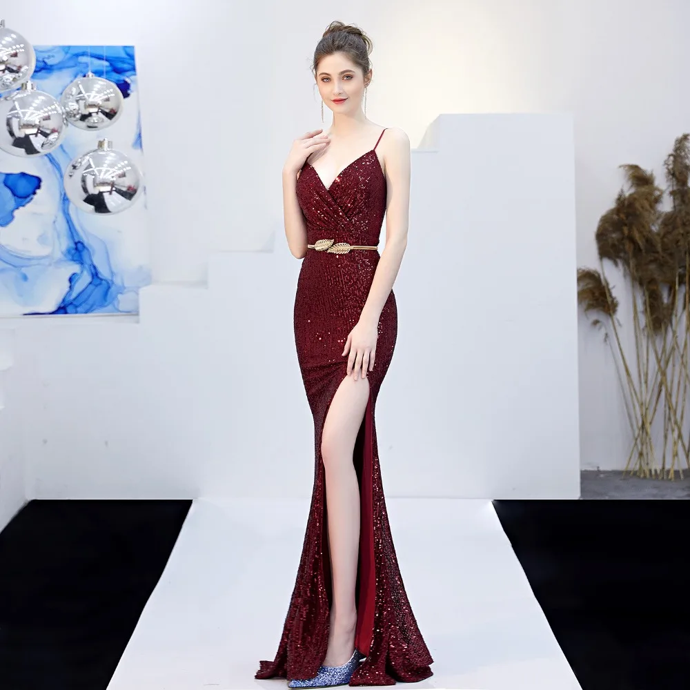 Party brilliant dresses 2019 dresses in sequins V-Neck Sexy Noble open back everyday Night Club Wear Maxi elegant ladies wear (18) - 副本