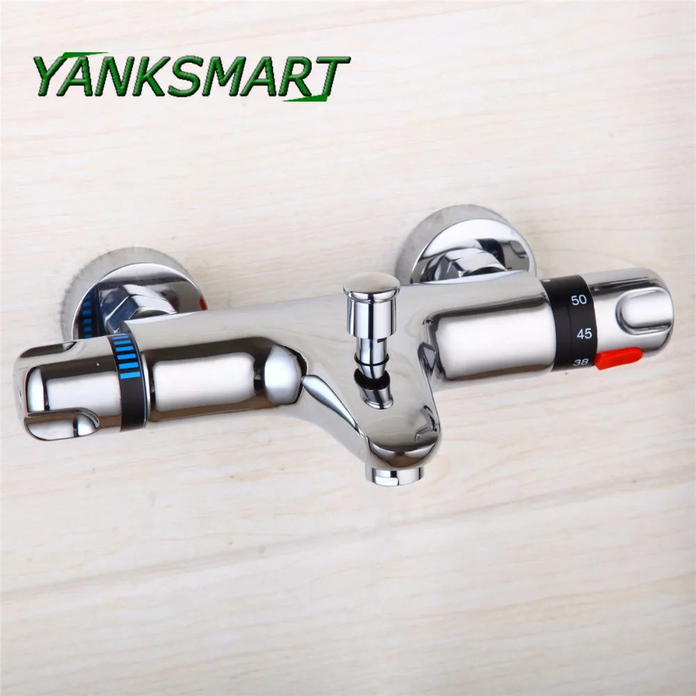 YANKSMART Brass Chrome Wall Mounted Bathroom Thermostatic Faucet