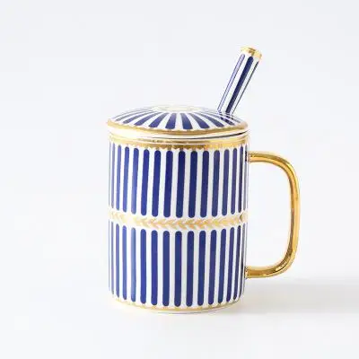 Креативная Европейская кружка, чашка для послеобеденного чая, нордическая пара, кофейная чашка керамическая кружка с Ложка Крышка - Цвет: N