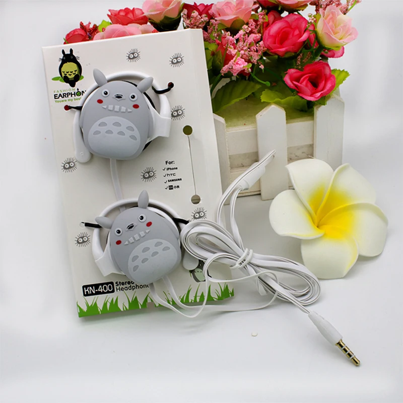 

Cute Headphones Cartoon Totoro Ear Hook Wired Student Earphone with Mic For iPhone Android Smart phone Fone de ouvido casque pc