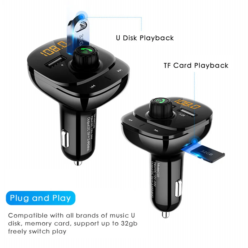 

Charger Cable Handsfree Car Kit Bluetooth Wireless FM Transmitter LCD MP3 Player USB Charger Car Accessories Audio Cable