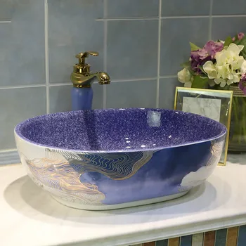

Oval Jingdezhen ceramic sanitary ware art counter basin wash basin lavabo sink chinese ceramic art sinks Bathroom sinks